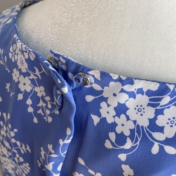 Vintage 90s Maggy Boutique Blue Floral Midi Shortsleeve Summer Dress VNTG Sz 12 - Picture 14 of 16